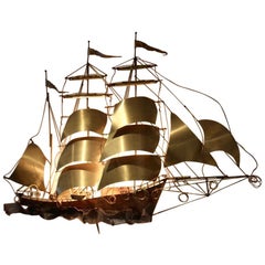 Daniel d’Haeseleer Sailing Vessel Wall Light Sculpture in solid Copper and Brass
