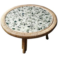 Midcentury Mosaic and Bamboo Circular Coffee-Table