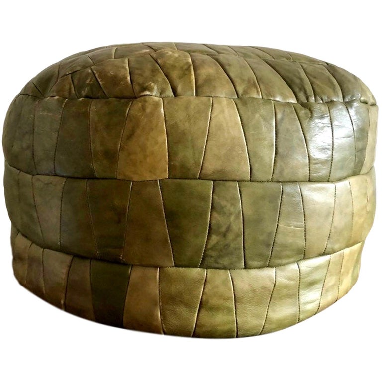 De Sede Army Green Patchwork Leather Ottoman at 1stDibs