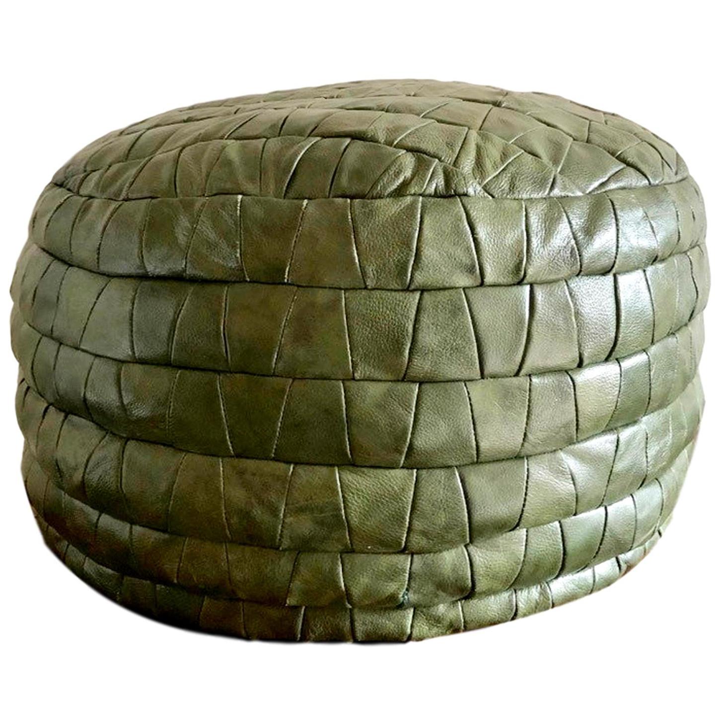 De Sede Army Green Patchwork Leather Ottoman