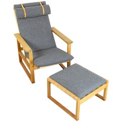 Børge Mogensen BM-2254 Reclining Armchair and Footstool, Denmark, 1950s