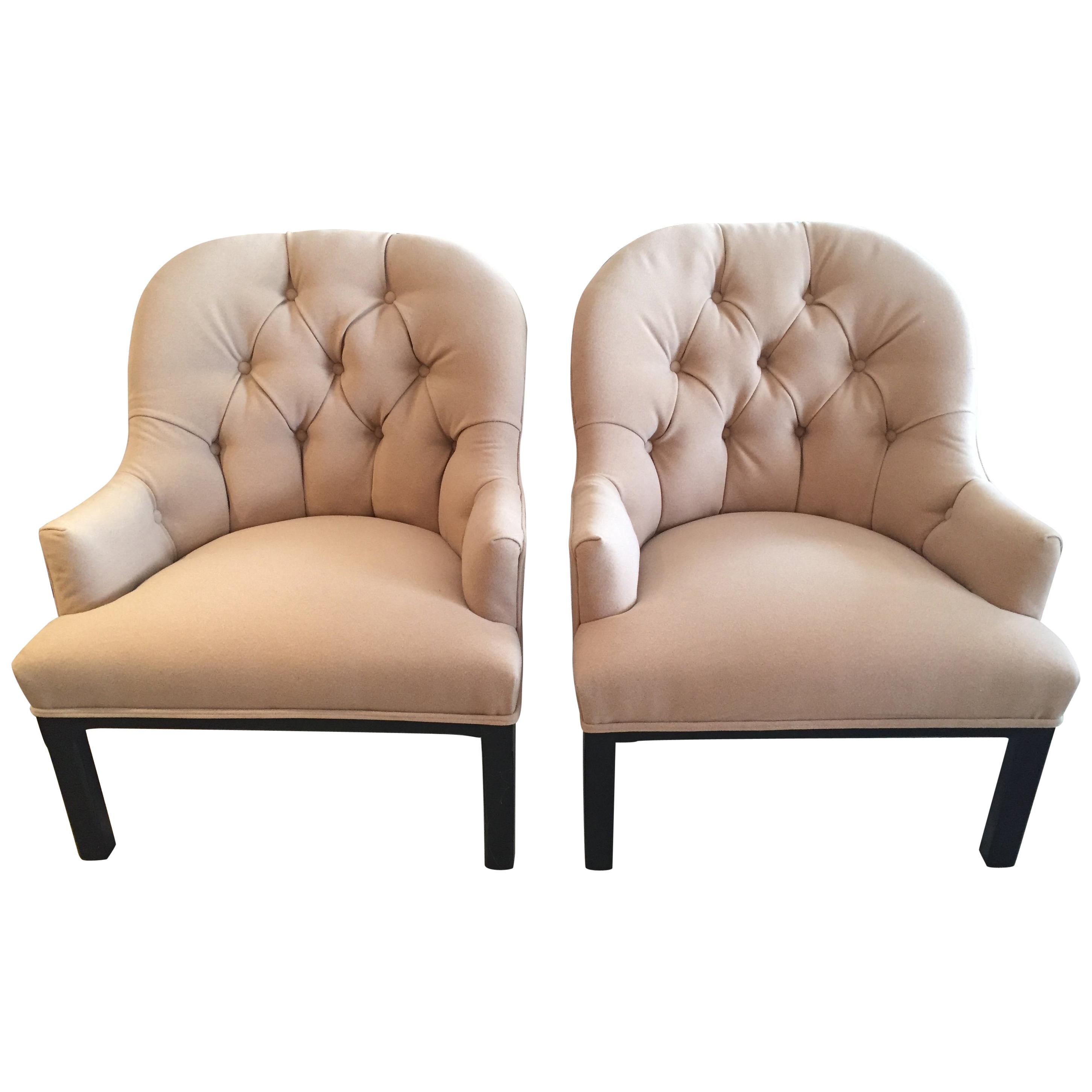 Classic Pair of Camel Hair Mid-Century Modern Dunbar Style Club Lounge Chairs