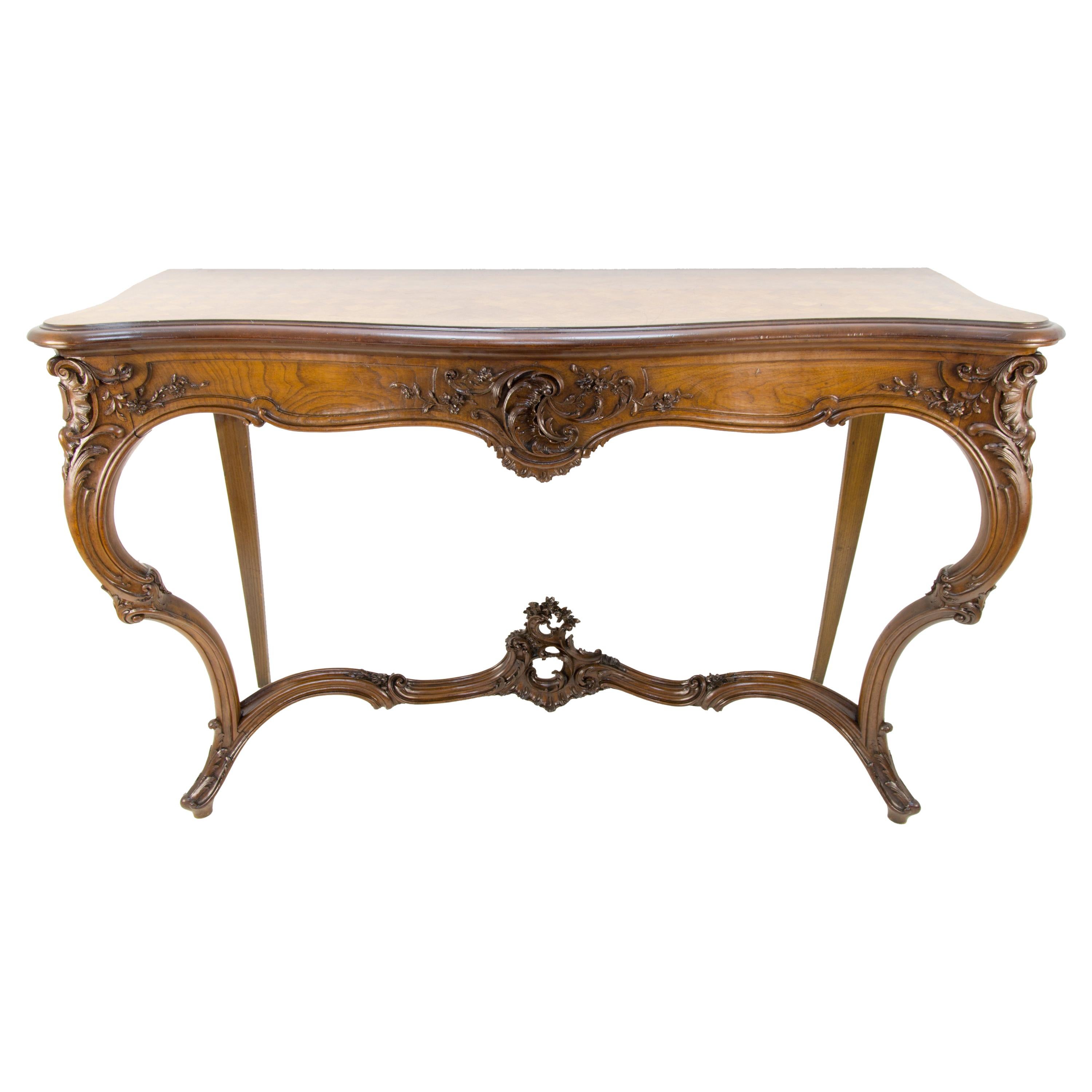 French Louis XV Style Carved Walnut Console Desk