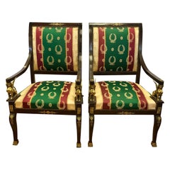 Pair of Egyptian Revival Armchairs Bronze Ormolu Mounts Mahogany Empire