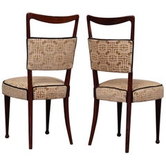 Pair of Osvaldo Borsani Mahogany and Geometric Velvet Italian Chairs, 1950