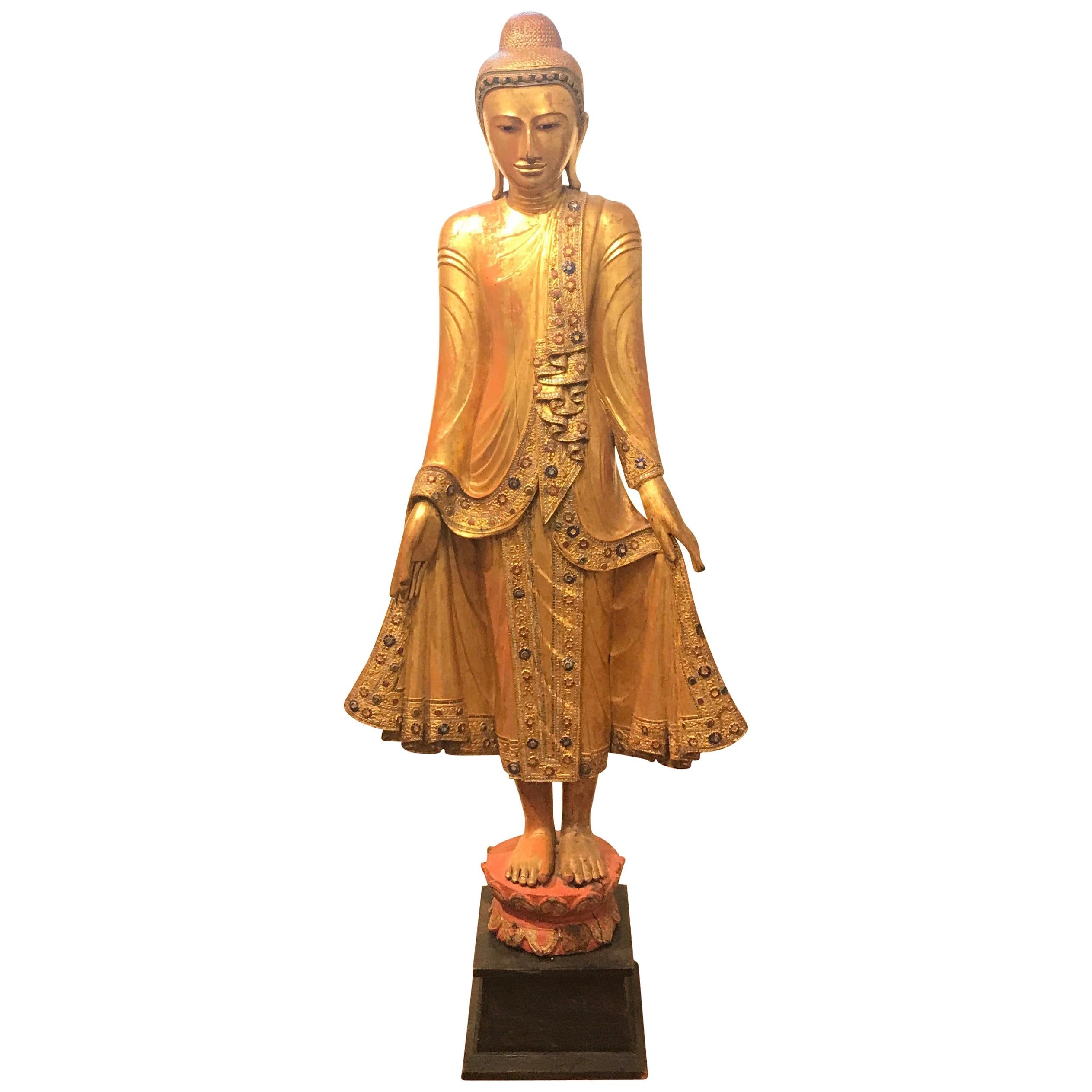 Large Carved Giltwood Thai Buddha