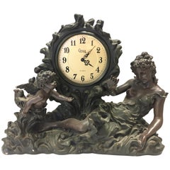 Rococo Style Carved Wooden Mantel Clock Putti Cherubs