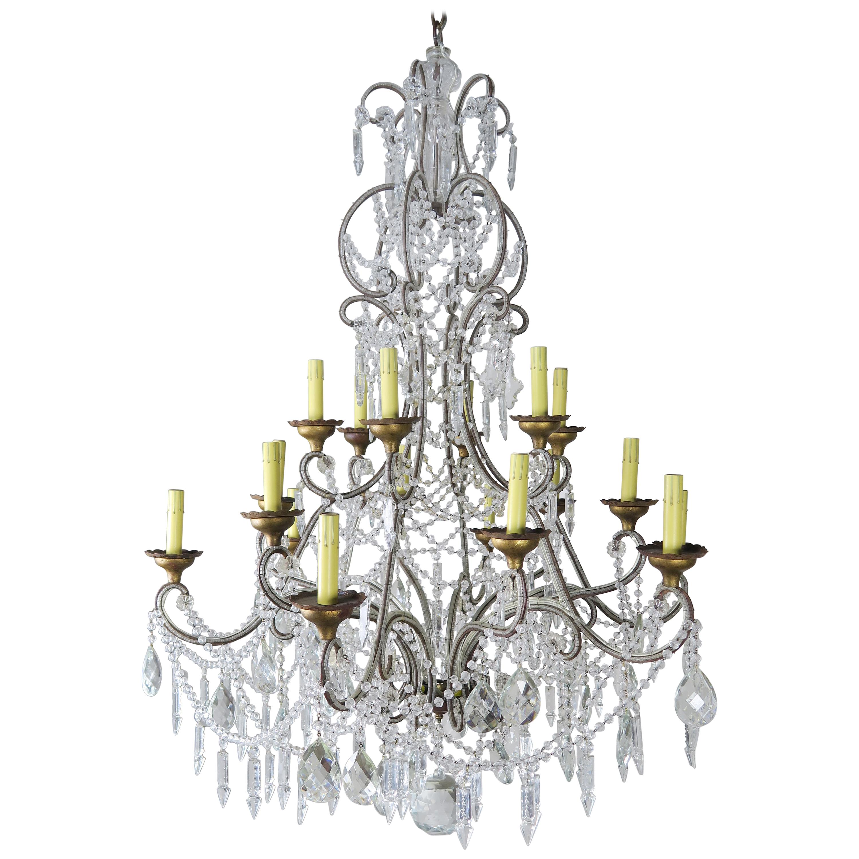 '12' Light Monumental Italian Crystal Beaded Chandelier For Sale