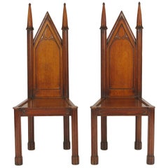 Pair of George III Oak Gothic Hall Chairs, circa 1800