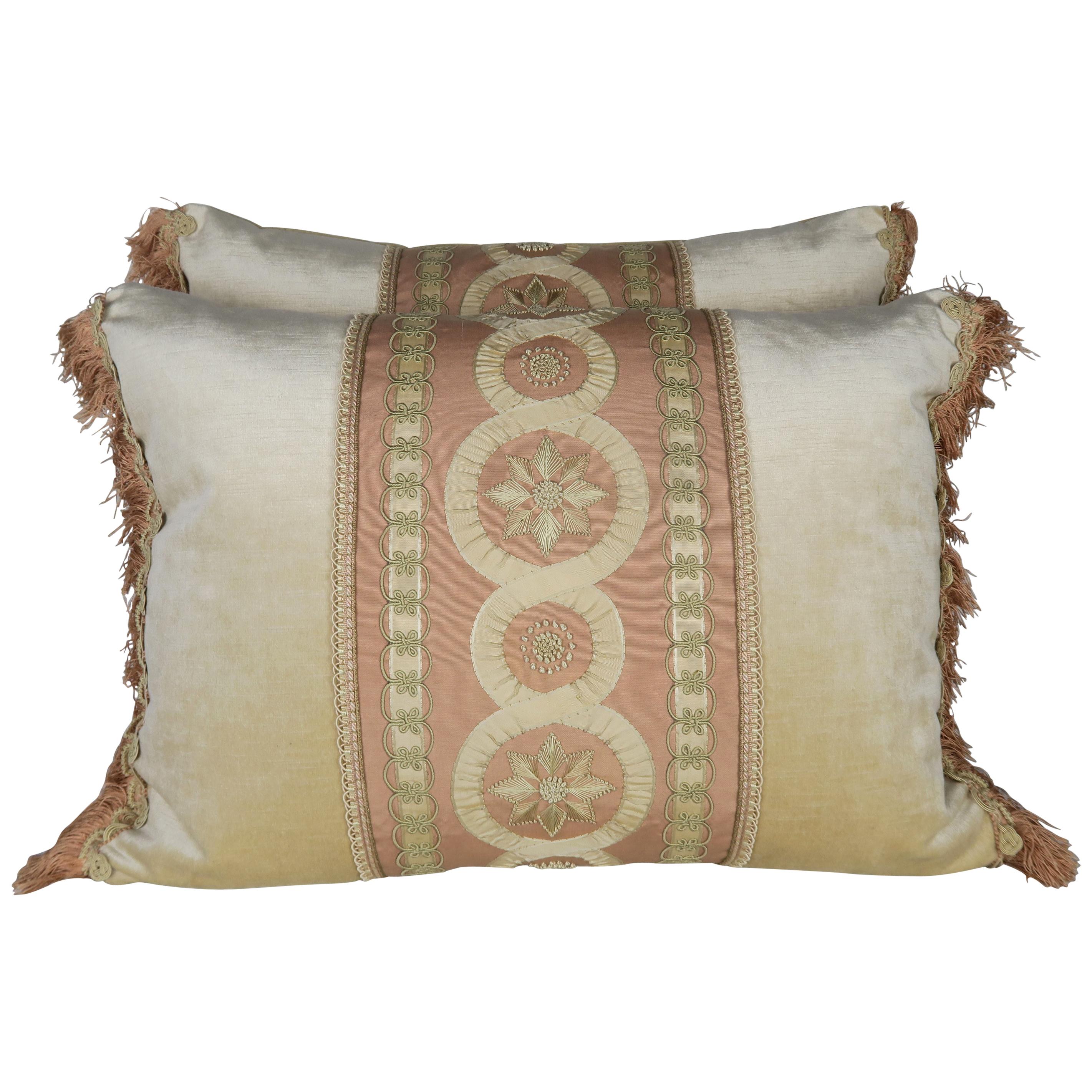 19th Century Embroidered Silk and Velvet Pillows by Melissa Levinson