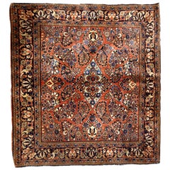 Handmade Antique Sarouk Style Square Rug, 1920s, 1B723