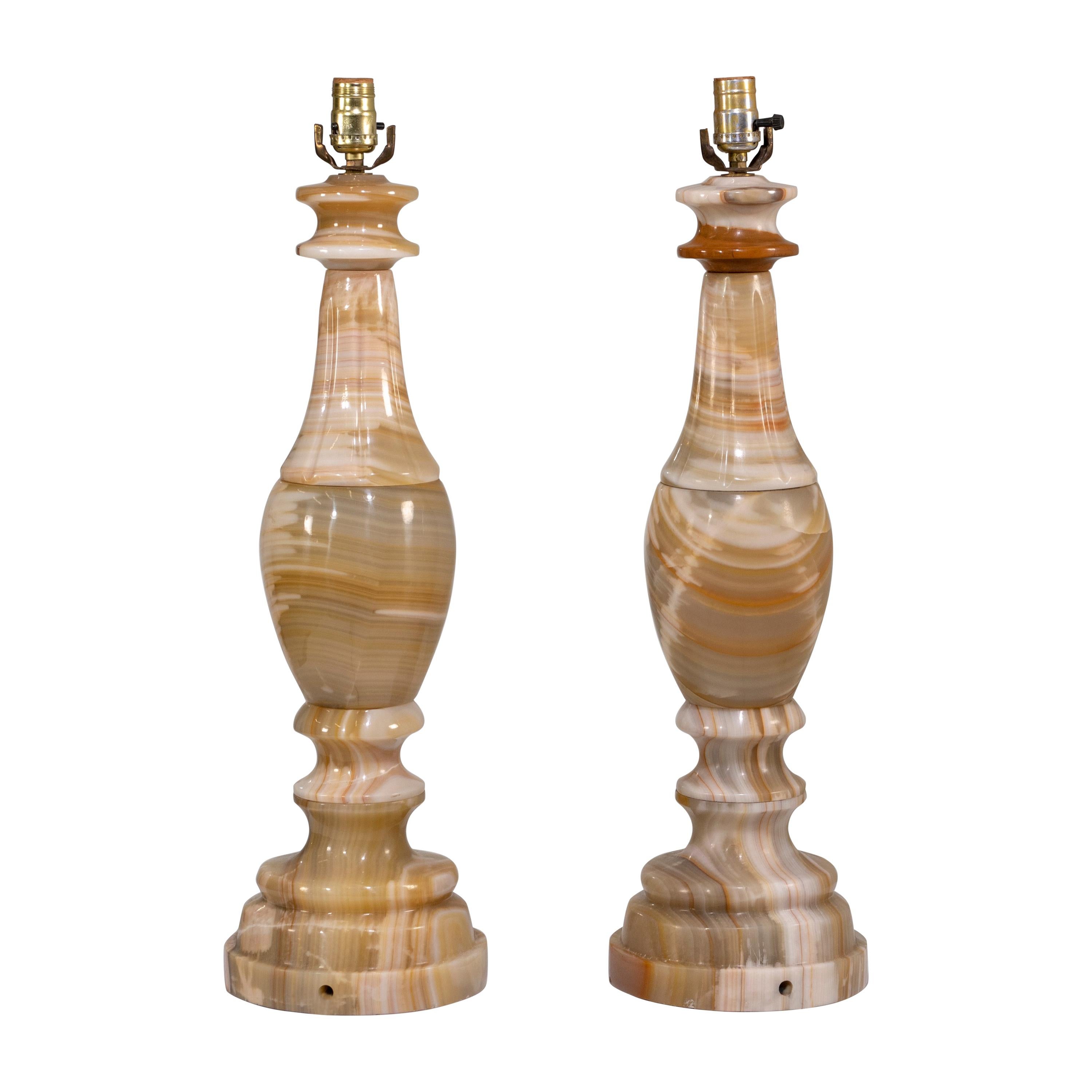 Stunning Pair of Large Scale Neoclassical Onyx Table Lamps