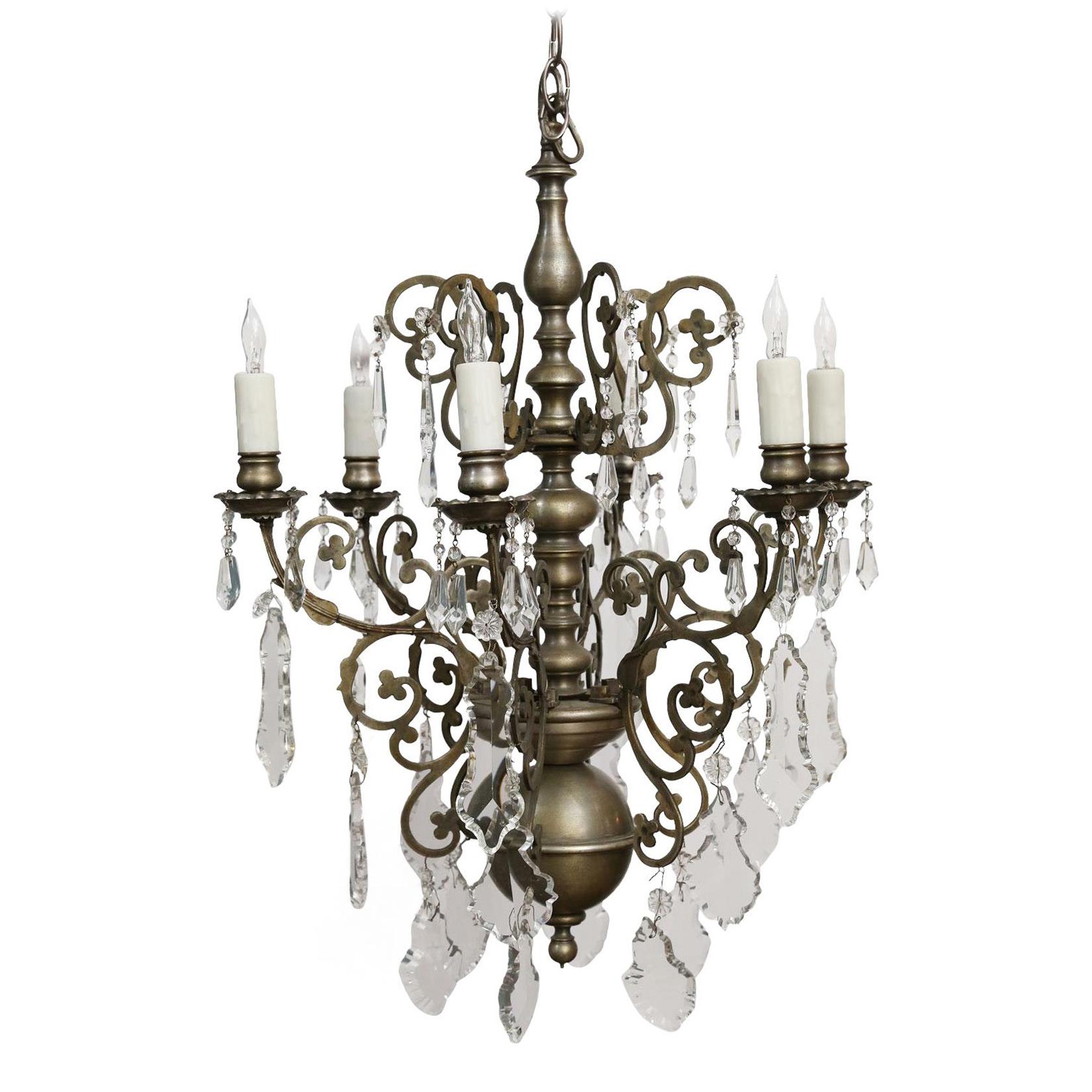 French Nickel on Bronze Chandelier Embellished with Crystals