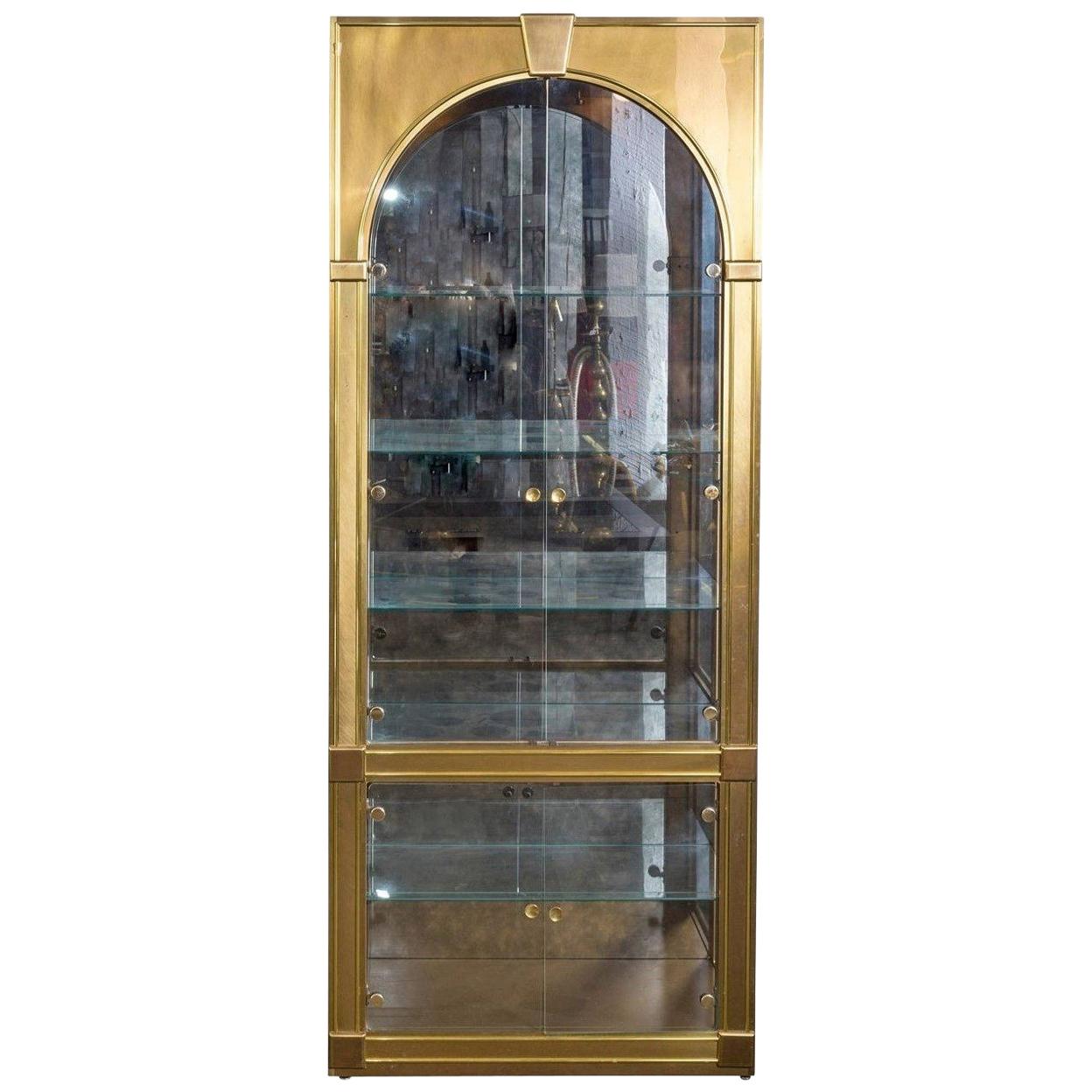 Classical Palladian Style Brass and Glass Vitrines by Mastercraft
