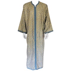 Vintage Metallic Blue and Silver Brocade 1970s Maxi Dress Caftan, Evening Gown Kaftan