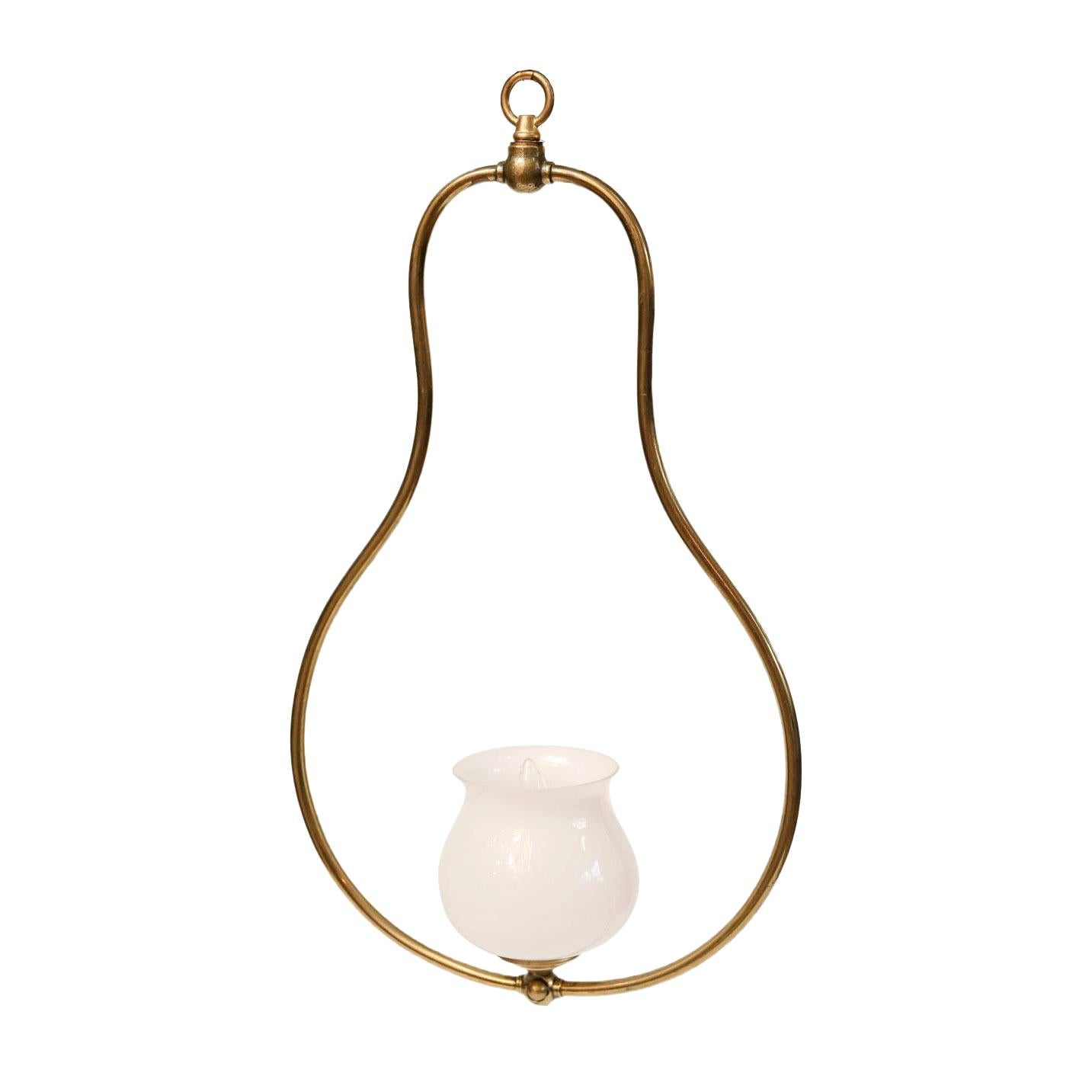 Simple Brass and Milk Glass Hall Lantern