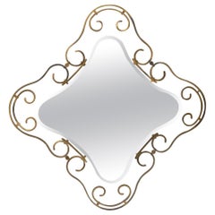 French Vintage  Brass Mirror with original beveled mirror and triangle shape.