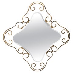 French Vintage  Brass Mirror with original beveled mirror and triangle shape.