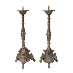 Pair of Antique, Classic Pewter Candlesticks