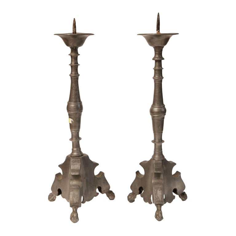 Pair of Antique, Classic Pewter Candlesticks at 1stDibs