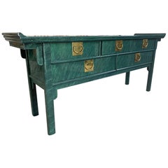 Faux Malachite Asian Console or Altar Table