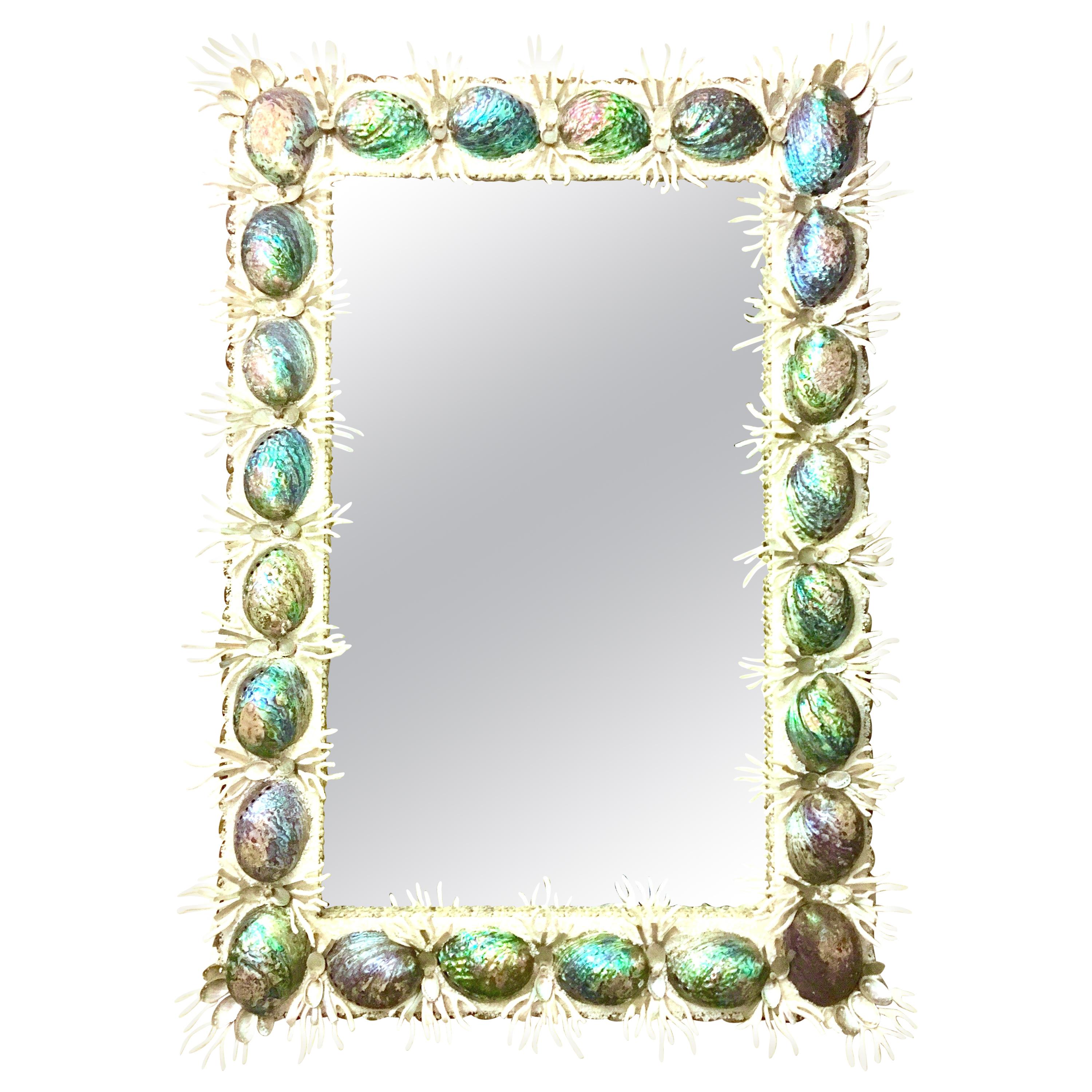 21st Century Contemporary Monumental Abalone Shell & Spider Coral Mirror For Sale