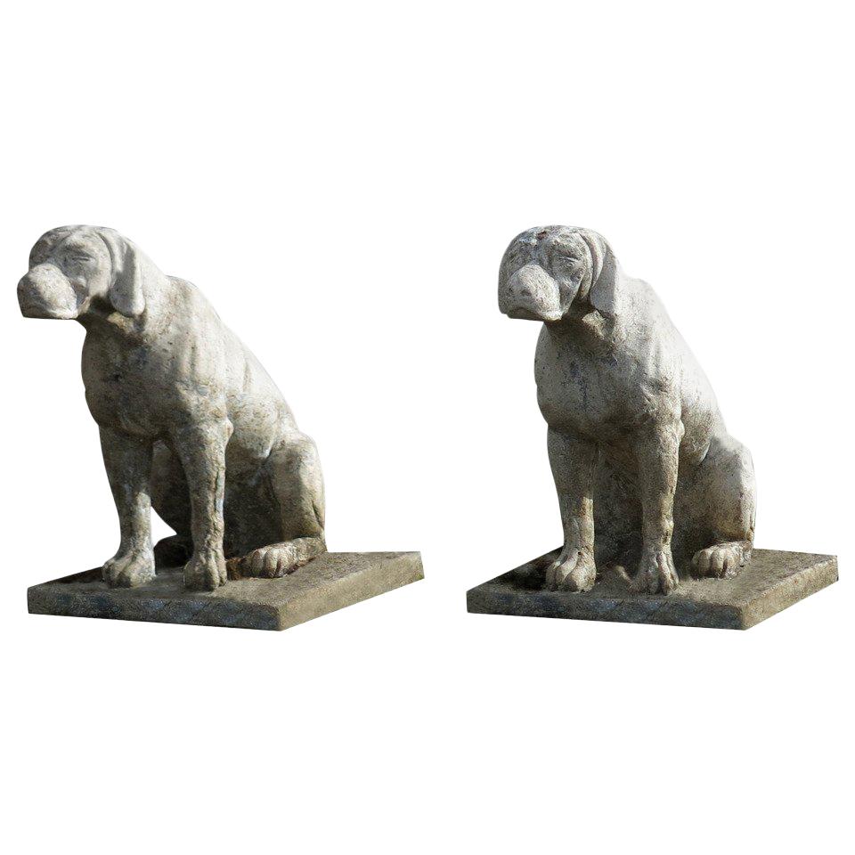 French Dog Statues Cast Stone 'the pair', Hand-Finished in the France