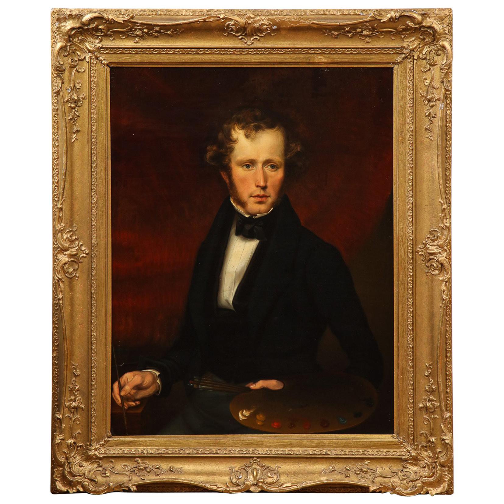 19th Century English, Oil Painting of an Artist For Sale