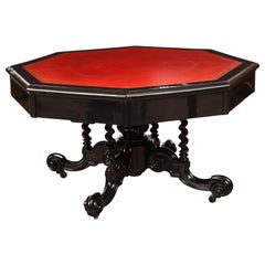 Mid-19th Century English, Black Lacquer on Oak, Library Table