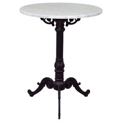 20th Century Round Cast Iron Base with Marble Top Garden Table or Bistro Table