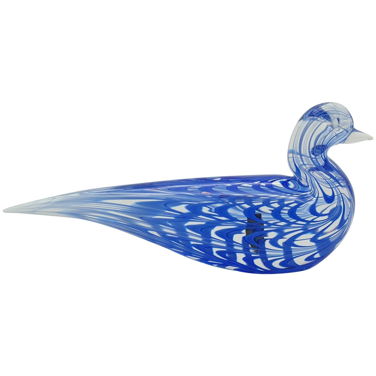Modern Murano Glass Bird in Blue Fenicio Festooning Pattern by Cenedese, 1970s For Sale