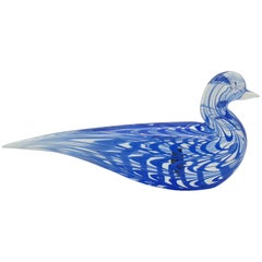 Modern Murano Glass Bird in Blue Fenicio Festooning Pattern by Cenedese, 1970s
