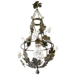 Italian Tole and Porcelain Flowers Chandelier