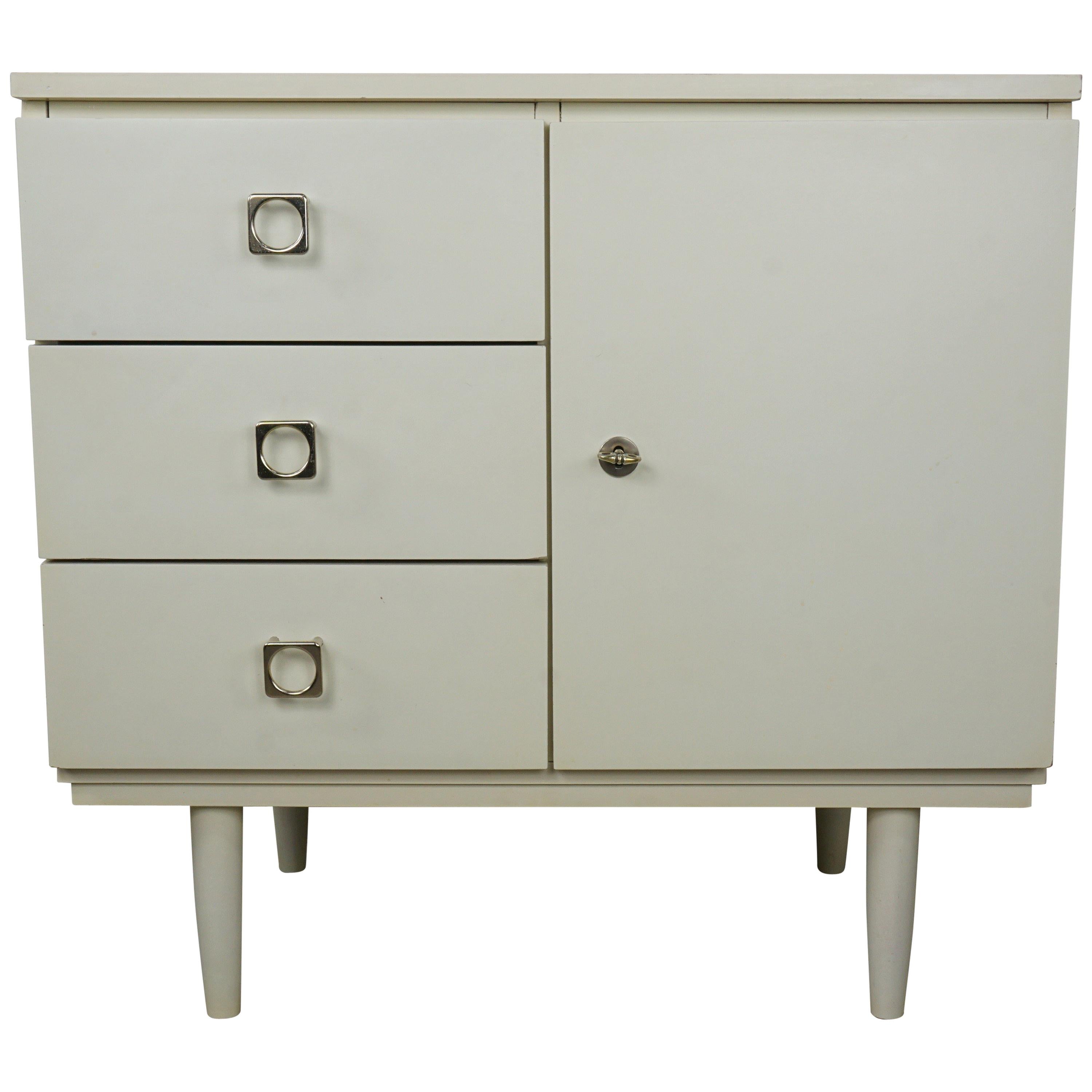 1950s-1960s White Satin Lacquered Wooden Cabinet