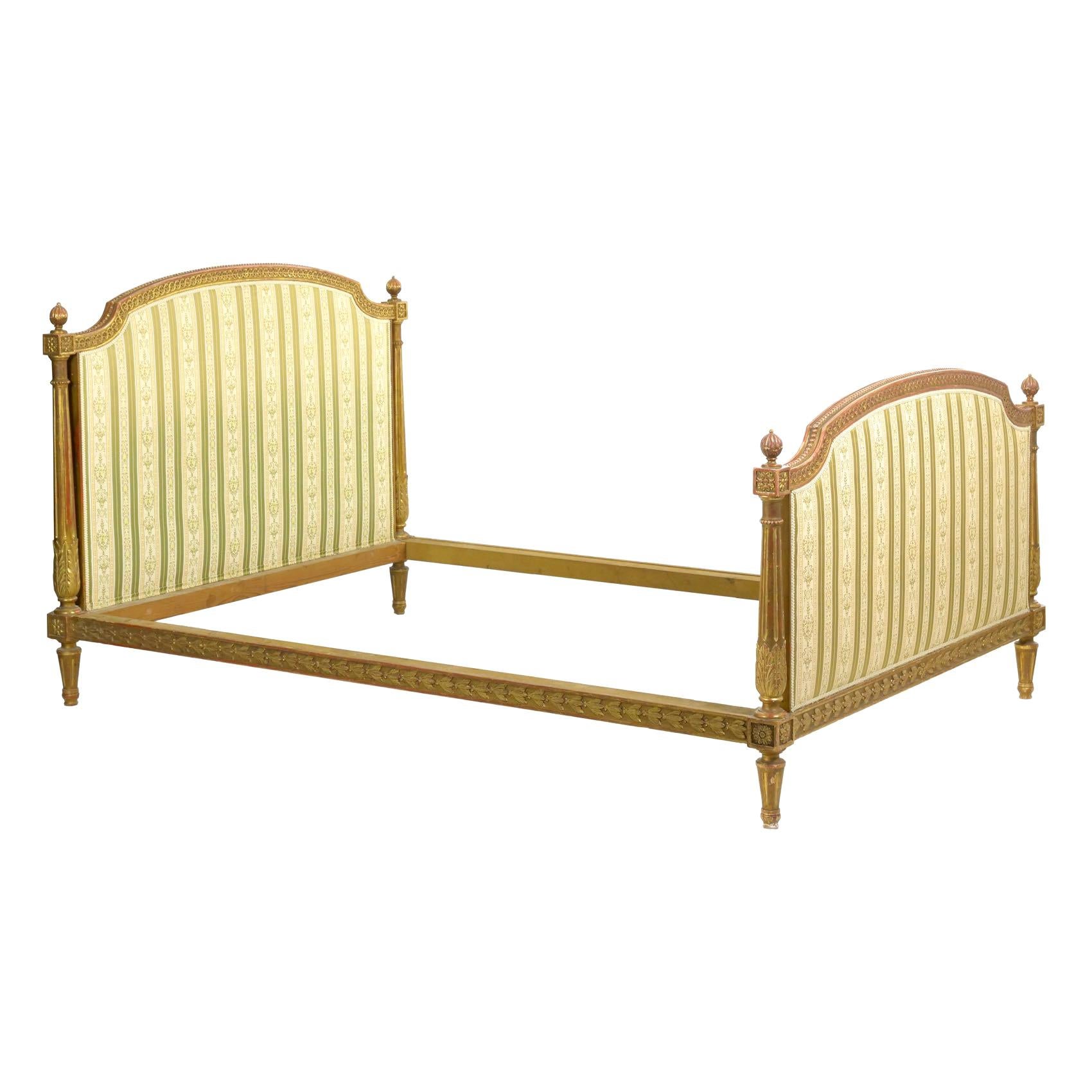 French Louis XVI Style Carved Giltwood Bed Frame with Rails, circa 1900