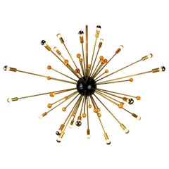 Massive Italian Design Sputnik Stilnovo Chandelier 1950s Black Brass Orange