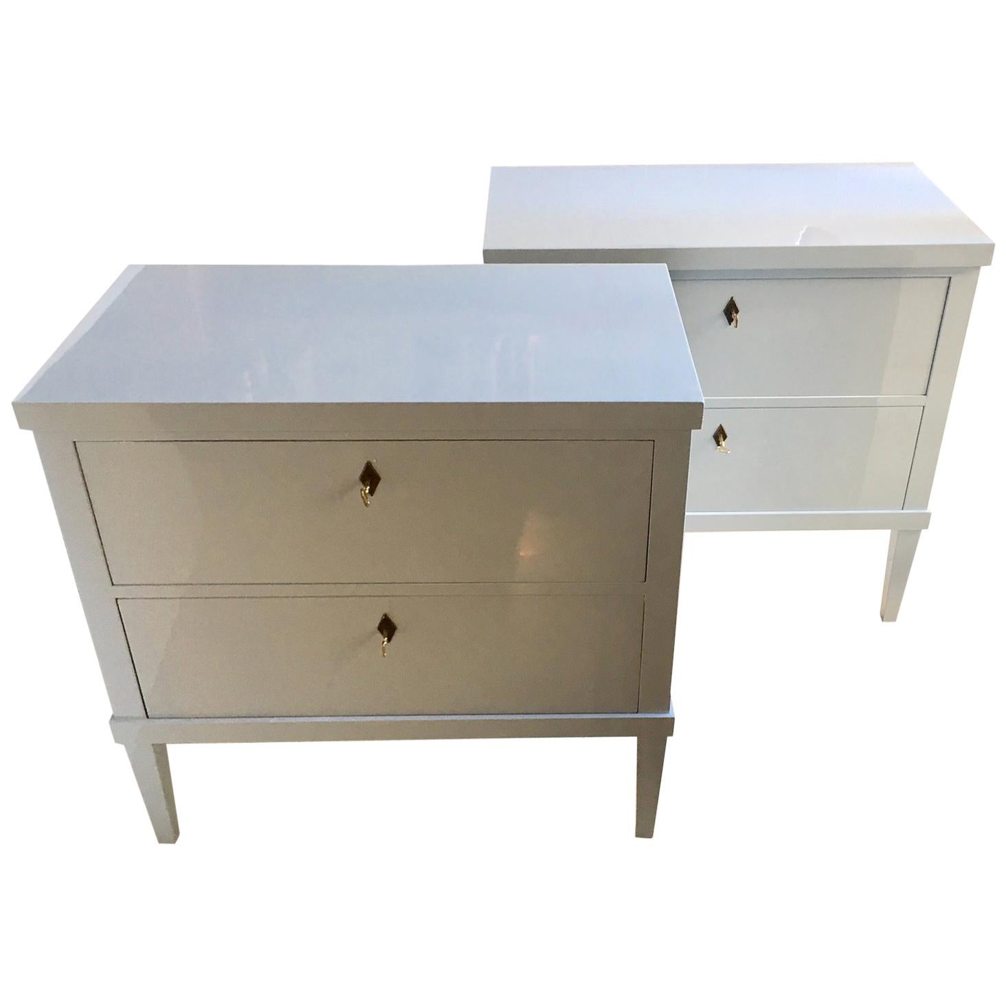 Pair of Gray-White Lacquered Biedermeier Style Commodes