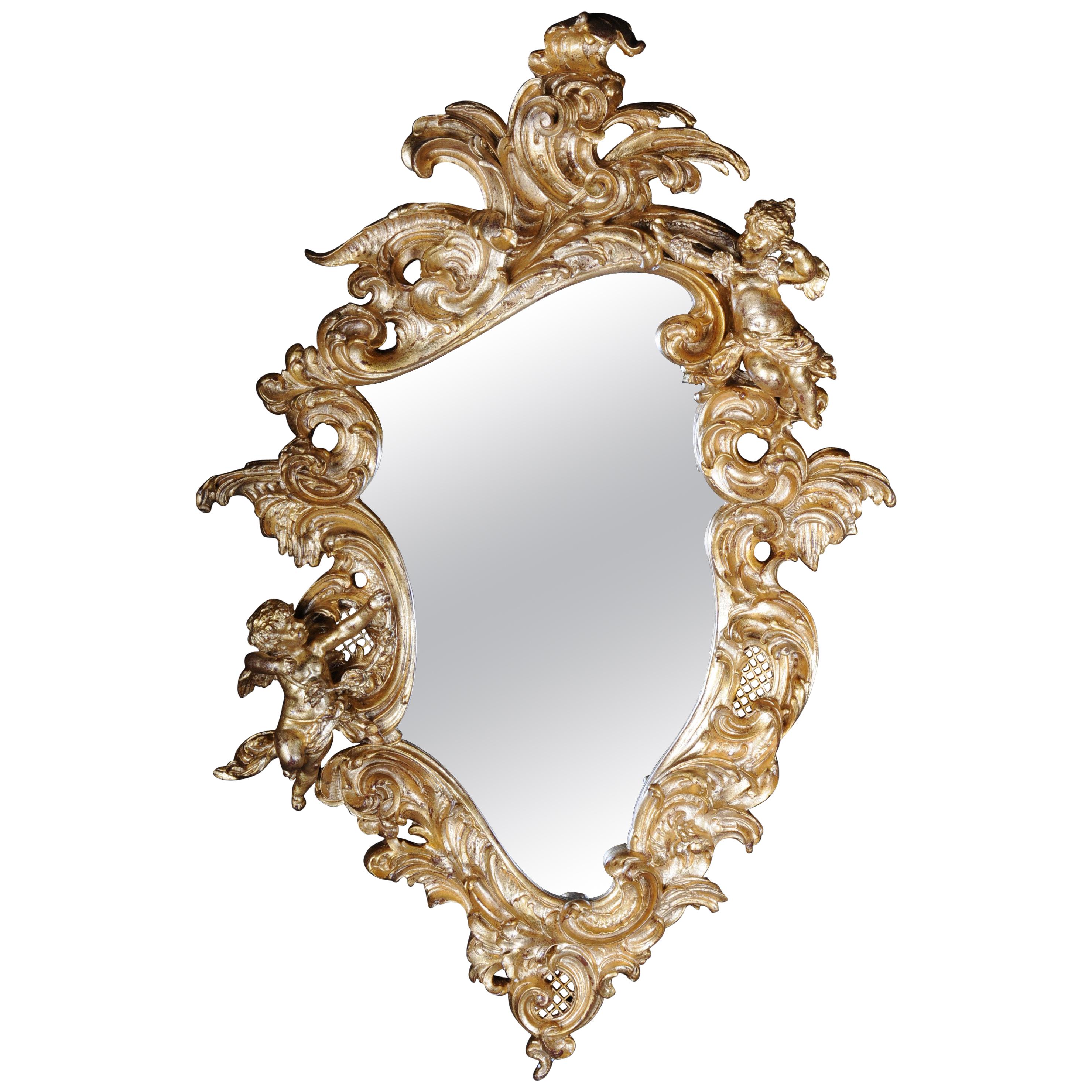Decorative Rococo / Baroque Wall Mirror with Putti, Gilded For Sale