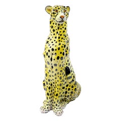 Midcentury Sitting Cheetah Made of Molded Ceramic, Marked X.MY