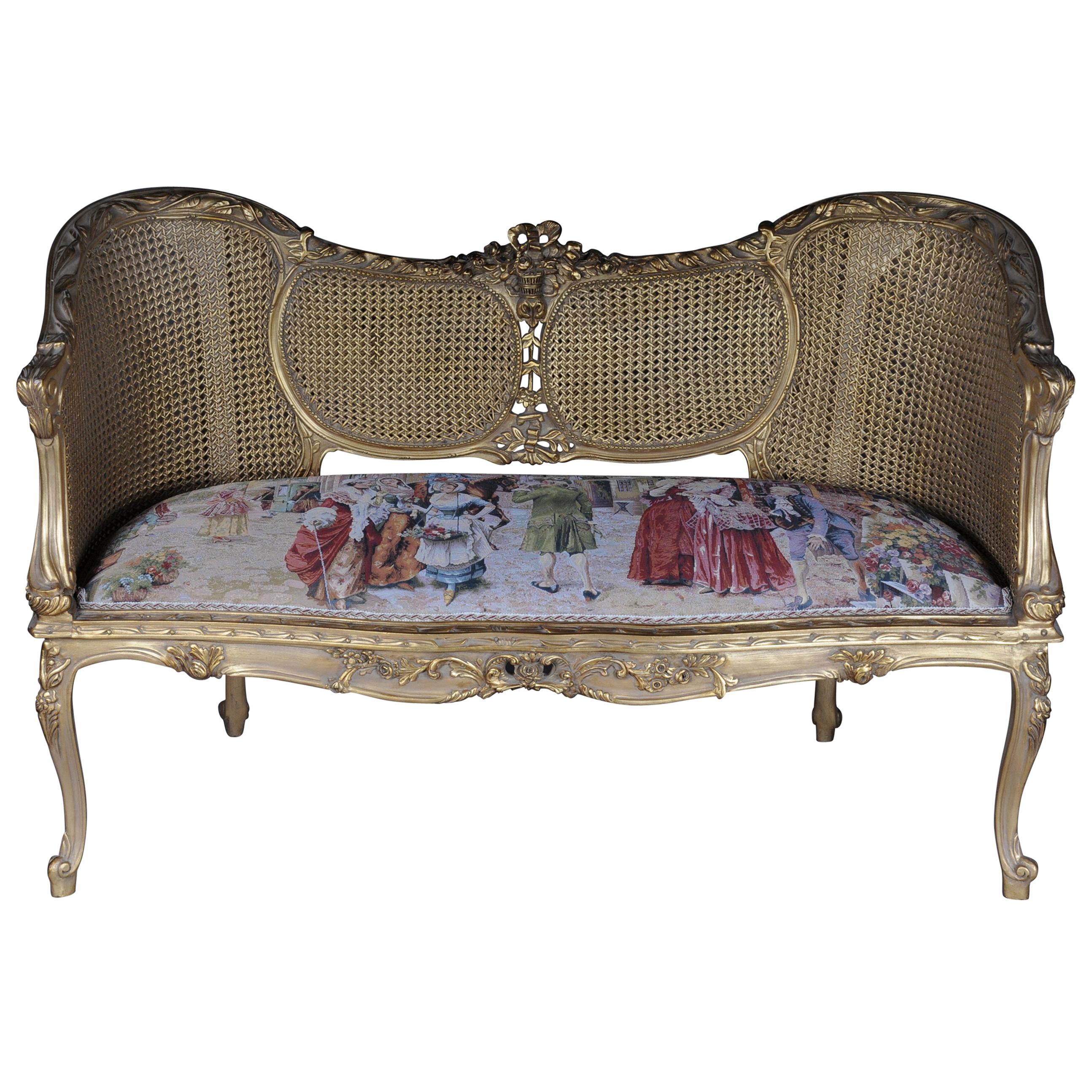 Barockes Sofa oder Canapé aus Seidenholz mit Gobelin-Sitzstoff Canapé in Louis XV