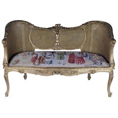 Baroque Sofa or Canape with Tapestry Seat Fabric Canapé in Louis XV