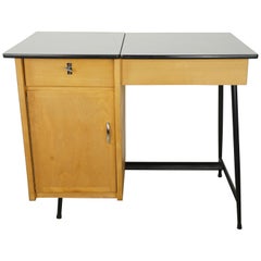 1950s Design Black Metal and Wooden Desk
