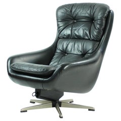 Retro Black Leather Swivel Chair by Peem Company, Finland, circa 1960s