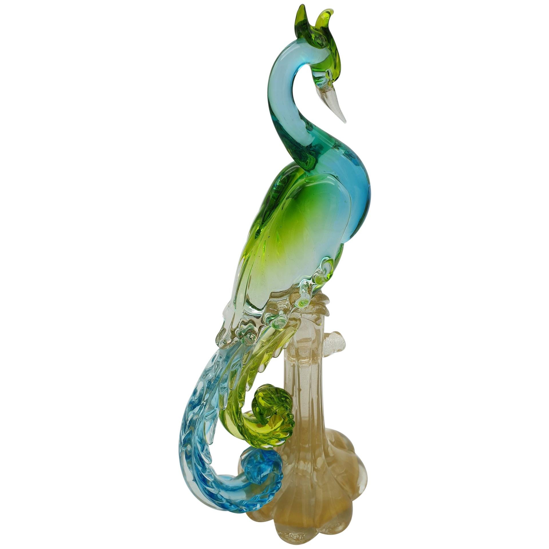 Vintage Murano Glass Multicolor Bird-of-Paradise Sculpture by Cenedese, 1960s For Sale
