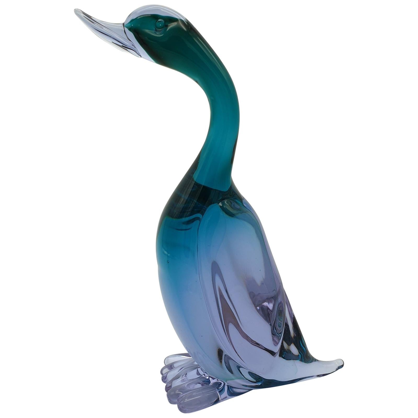 Modern Murano Glass Duck in Lavender and Green Color by Tosi for Cenedese, 1970s For Sale