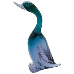 Modern Murano Glass Duck in Lavender and Green Color by Tosi for Cenedese, 1970s
