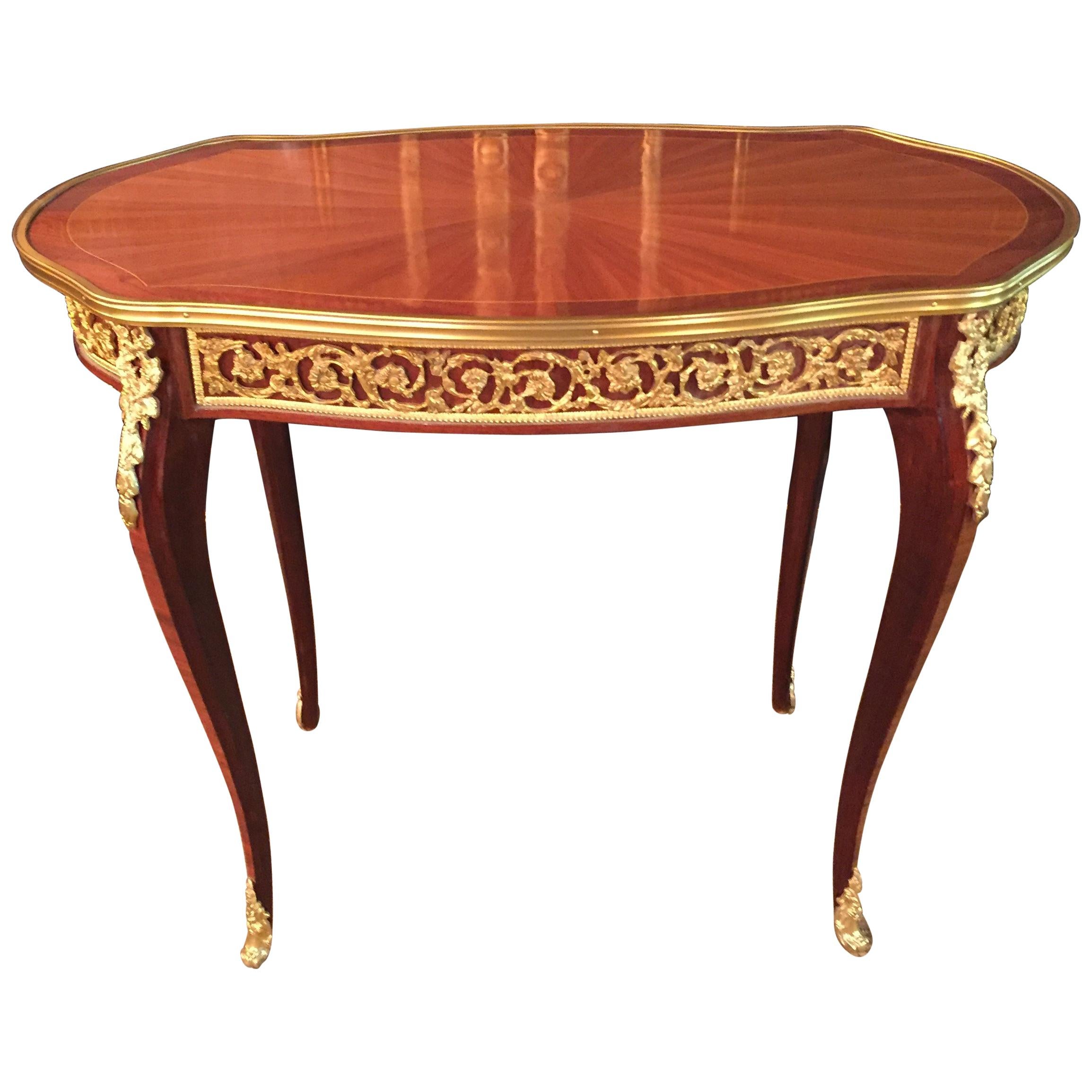 Unique French Salon Table in Transition Style, Rosewood Veneer on Beech