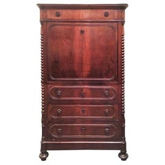 Late 19th Century Italian Louis Philippe Writing Cabinet in Solid Walnut Wood