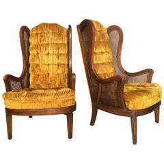 Retro Tufted Velvet Cane Wingback Chairs by Lewittes