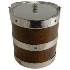 Antique English Oak and Silver Plate Biscuit Box / Ice Bucket, circa 1900